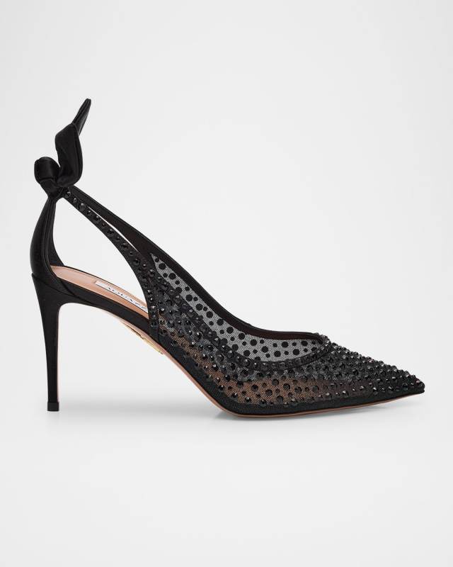Crystal Satin Mesh Bow Pumps